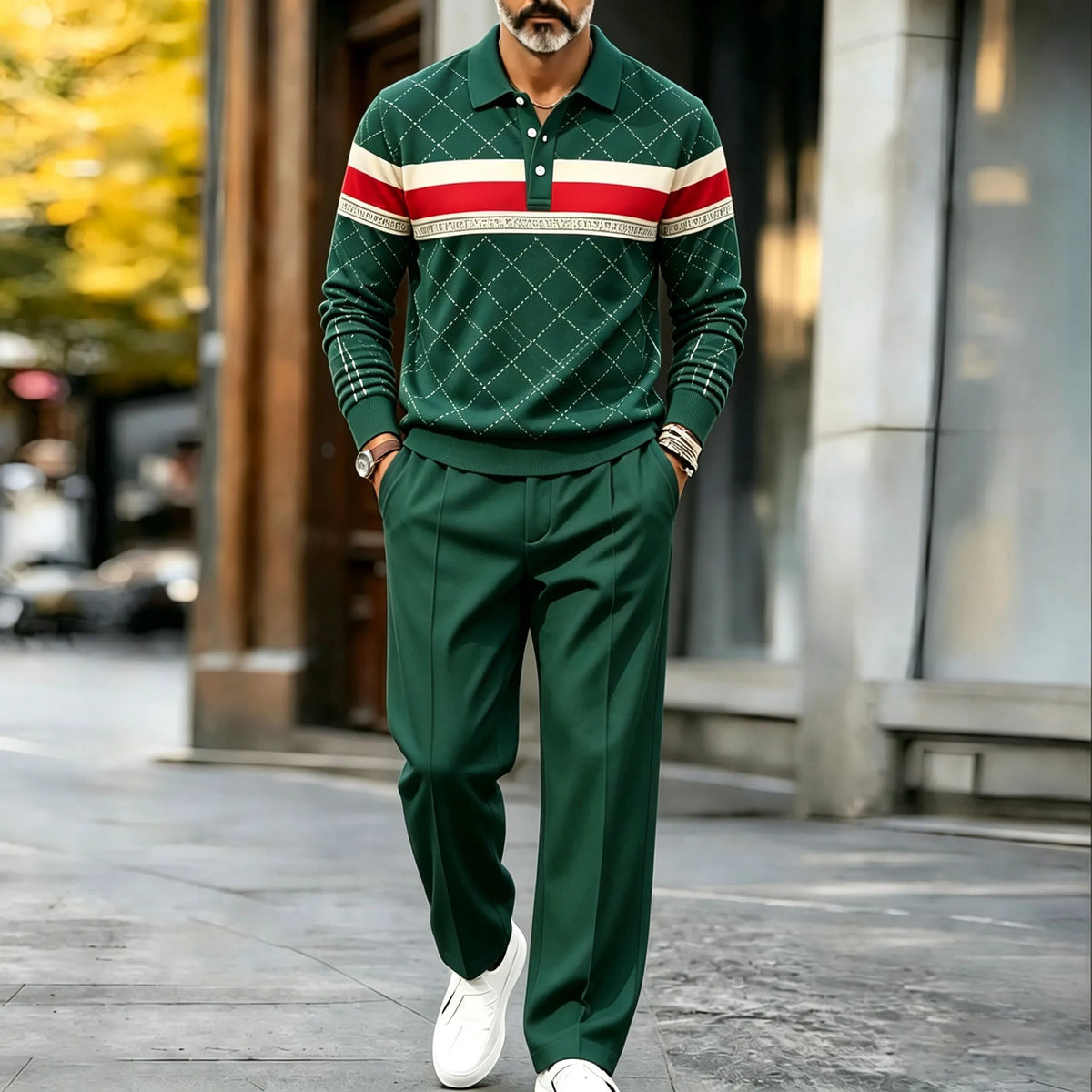 Men's Printed Polo Shirt and Pants Set