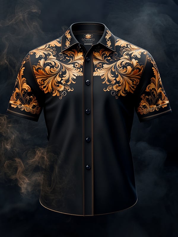 Men's Vintage Dark Baroque Print Short Sleeve Shirt