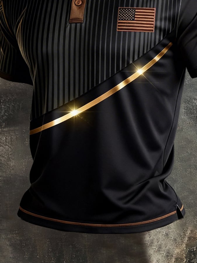 Men's Retro Patriot Color Block Polo Collar Short Sleeve