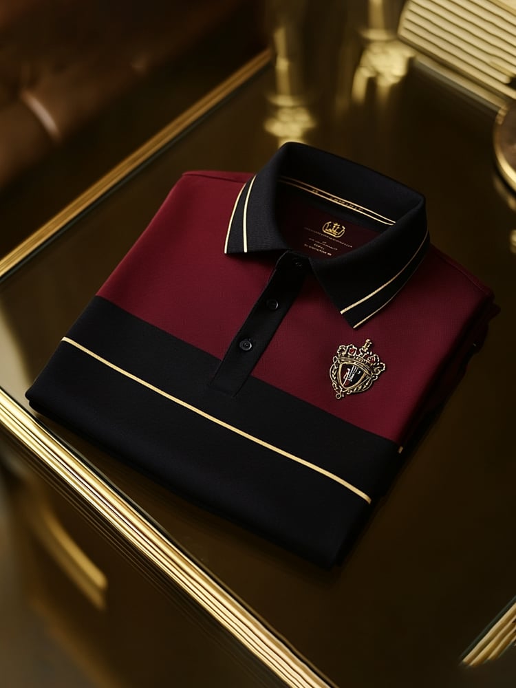Men's Classic Business Check Logo Button Short Sleeve Polo Shirt
