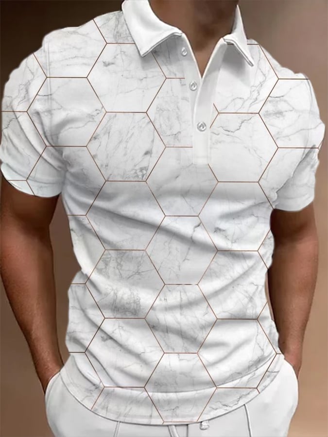 Men's Retro Gradient Design Button Short Sleeve Casual Polo Shirt