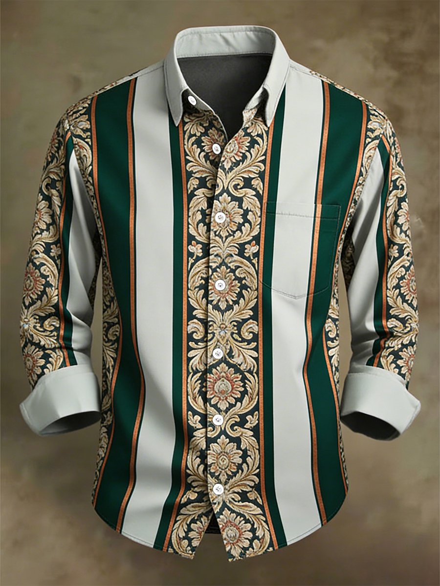Men's Retro Business Casual Baroque Striped Long-Sleeved Shirt