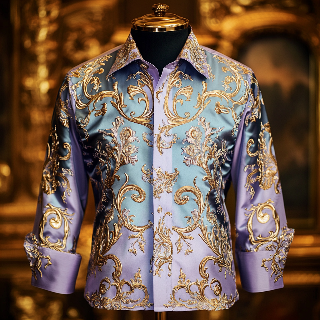 Luxurious Men's Silk Shirt Baroque Style VIP Exclusive Designer Unique Long Shirt Comfort High Elasticity