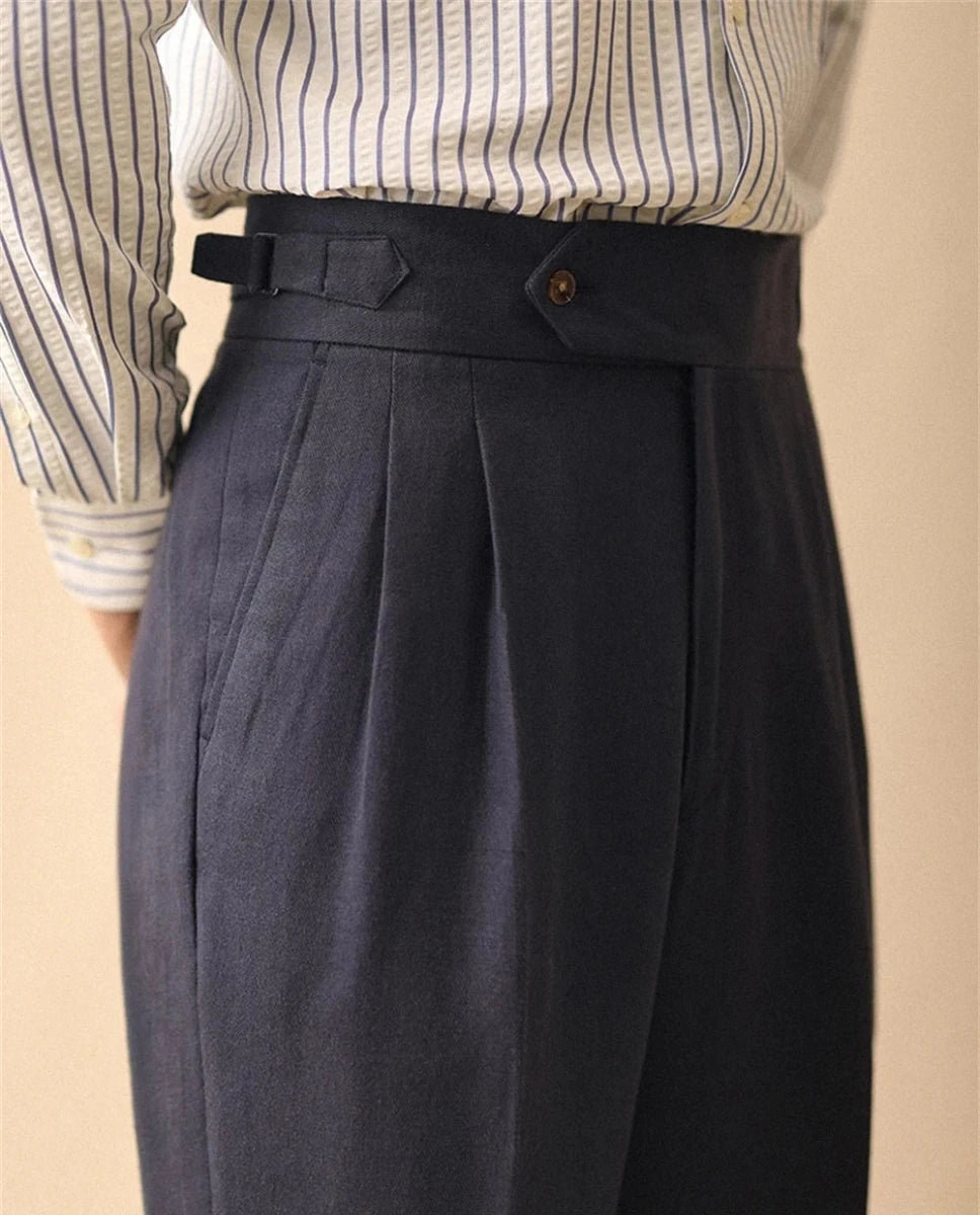 Linen straight fit business pants