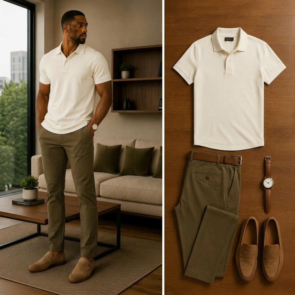 Men's Casual Short Sleeve Polo Shirt And Pants Two-Piece Set