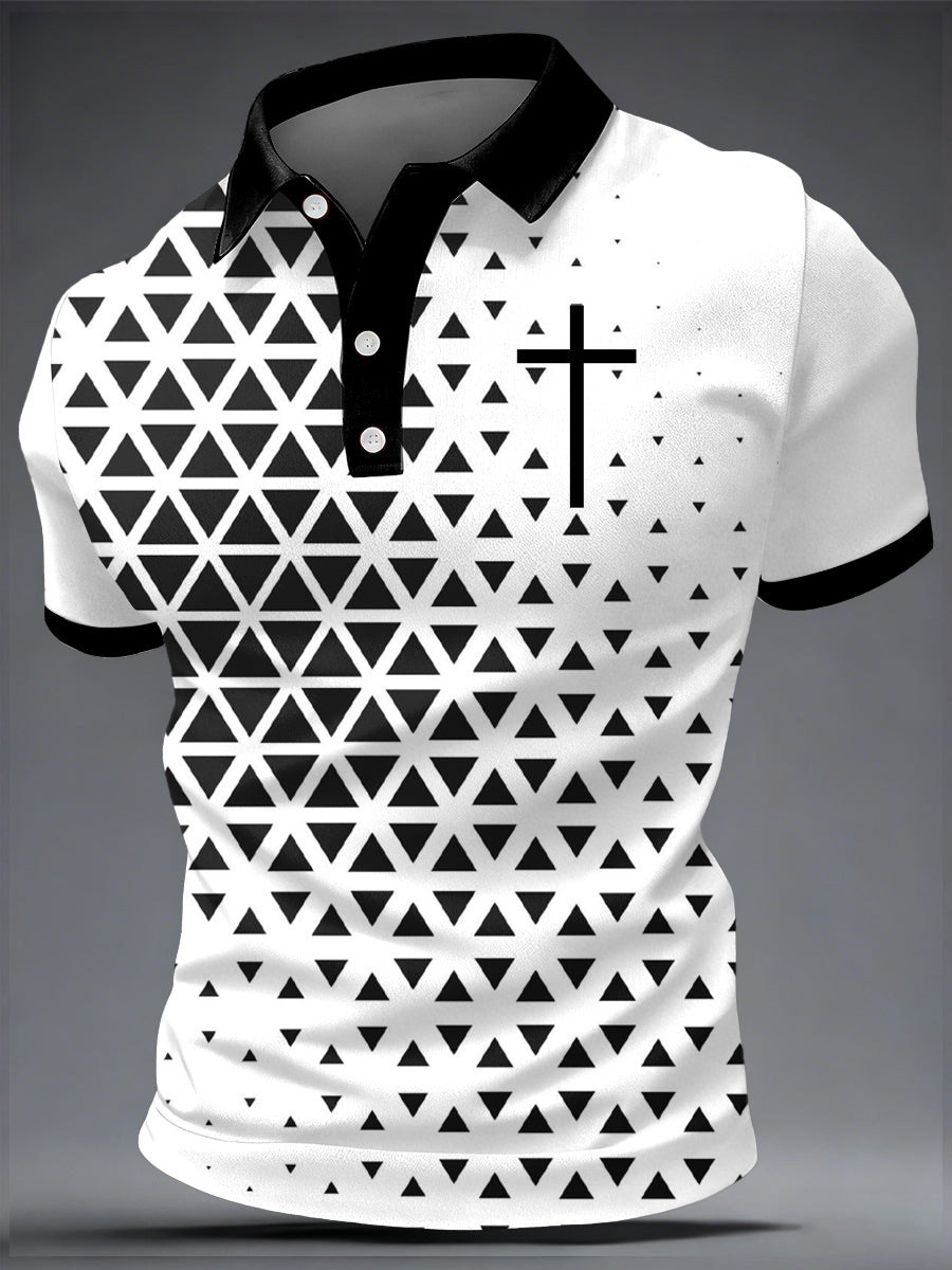 Men's Faith Print Casual Short Sleeve Polo Shirt