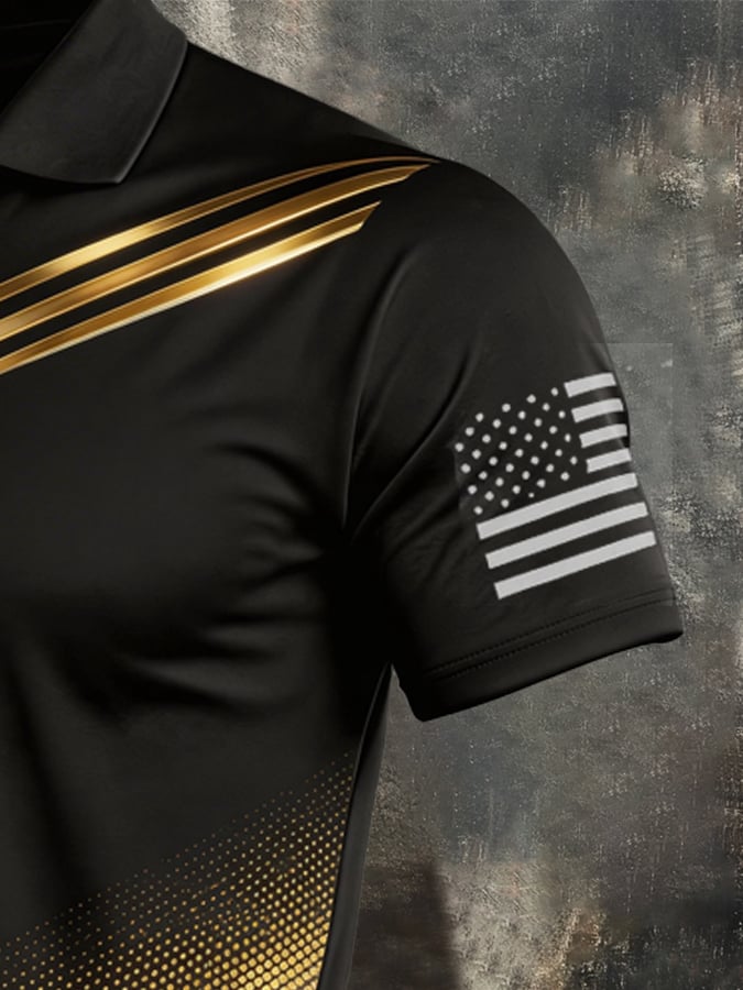 Men's Retro Patriot Color Block Polo Collar Short Sleeve