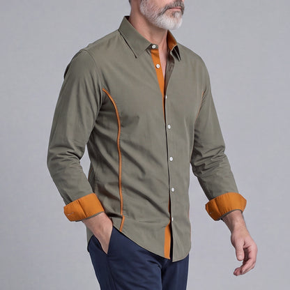 Men's Color-Blocked V-Neck Long-Sleeve Shirt