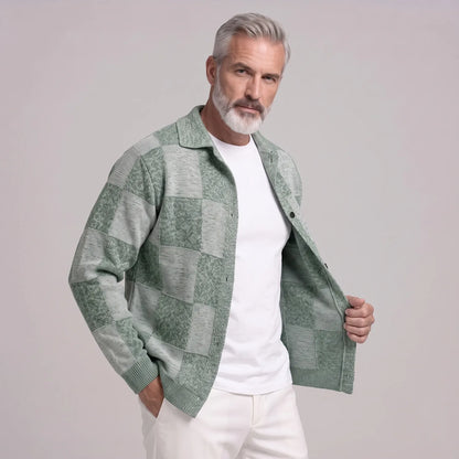 Men's Fashion Plaid Pattern Two-Tone Single Breasted Knitted Cardigan