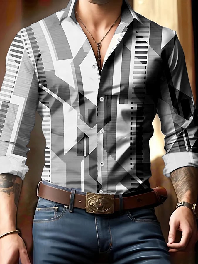 Men's Geometric Print Business Shirt