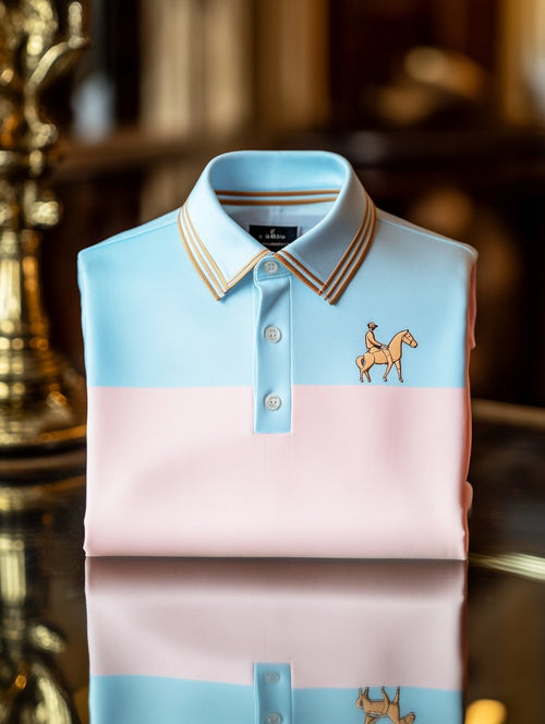 Men's Business Casual Horseback Rider Button-Down Short Sleeve Polo Shirt
