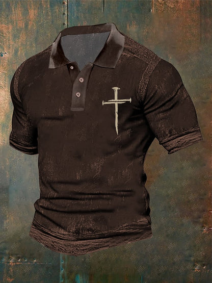 Men's Casual Retro Contrast Color Faith Polo