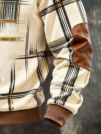 Men's Vintage Color-Block Printed Zip-Up Hoodie