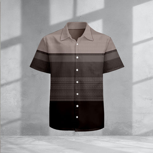 Men's Casual Lapel Coffee Striped Printed Short Sleeve Shirts