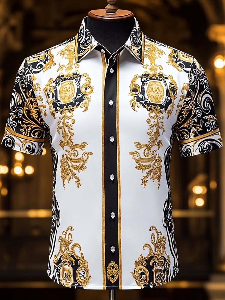 Men's Satin Luxe Print Short Sleeve Button Shirt
