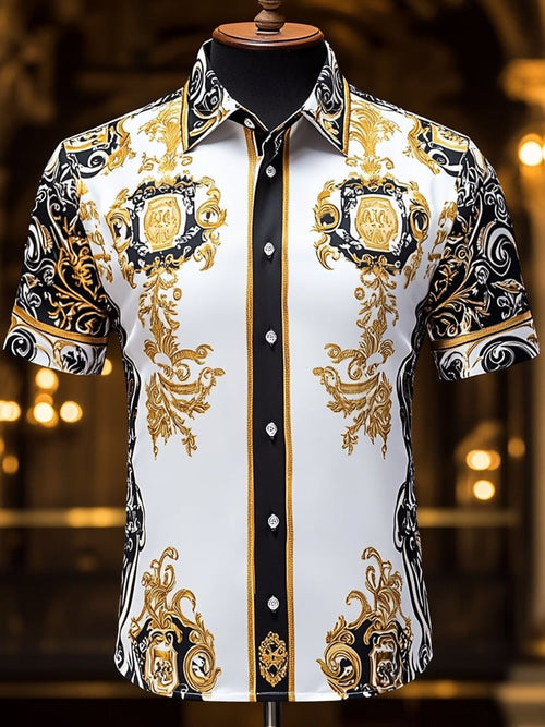 Men's Satin Luxe Print Short Sleeve Button Shirt