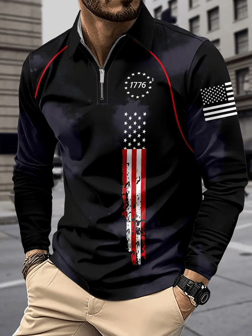 Men's Business Luxury Striped Zip-Neck Polo Shirt