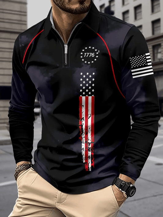 Men's Business Luxury Striped Zip-Neck Polo Shirt