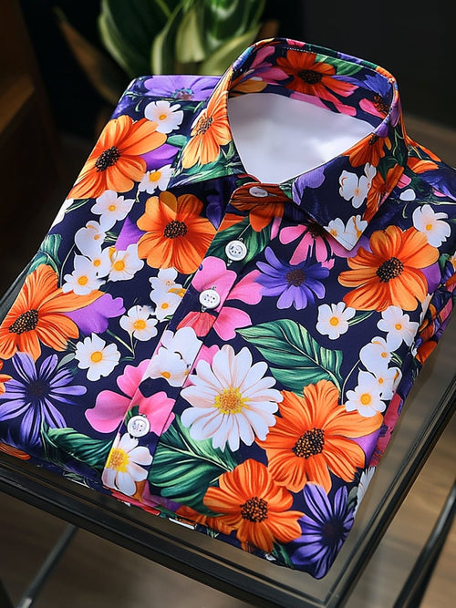 Men's Satin Luxe Hawaiian Floral Short Sleeve Button-Down Shirt