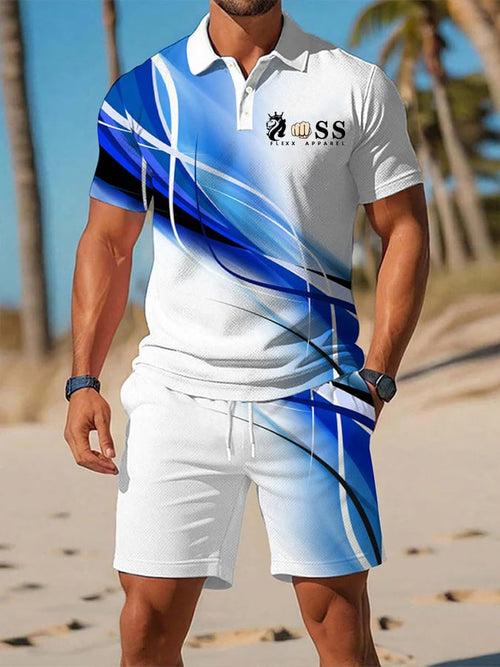 Men's Retro Letter Design Casual Business Short Sleeve Polo Shirt Suit