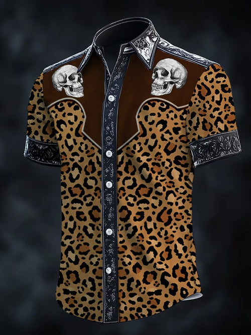 Men's Retro Western Print Short Sleeve Shirt