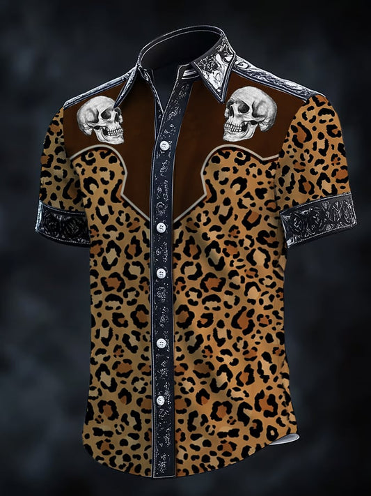 Men's Retro Western Print Short Sleeve Shirt