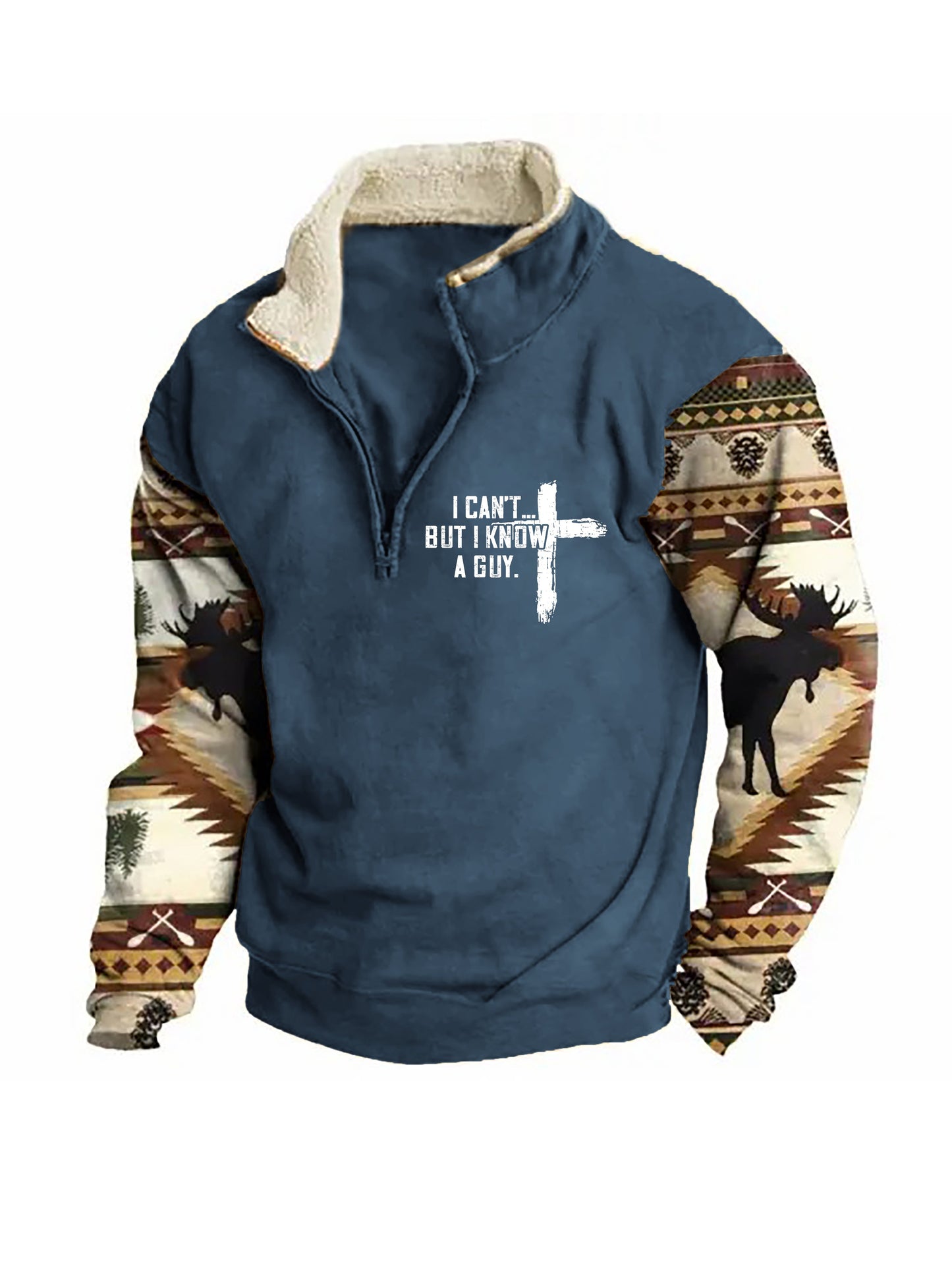 Men's I Can't But I Know A Guy Zip Colorblock Stand Collar Sweatshirt