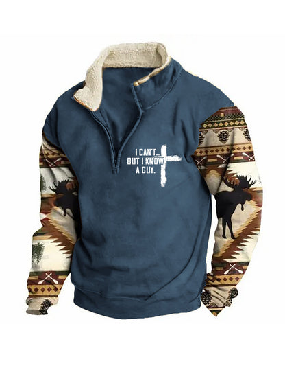 Men's I Can't But I Know A Guy Zip Colorblock Stand Collar Sweatshirt