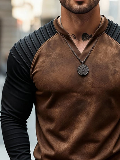 Men's Vintage Suede Patchwork T-Shirt