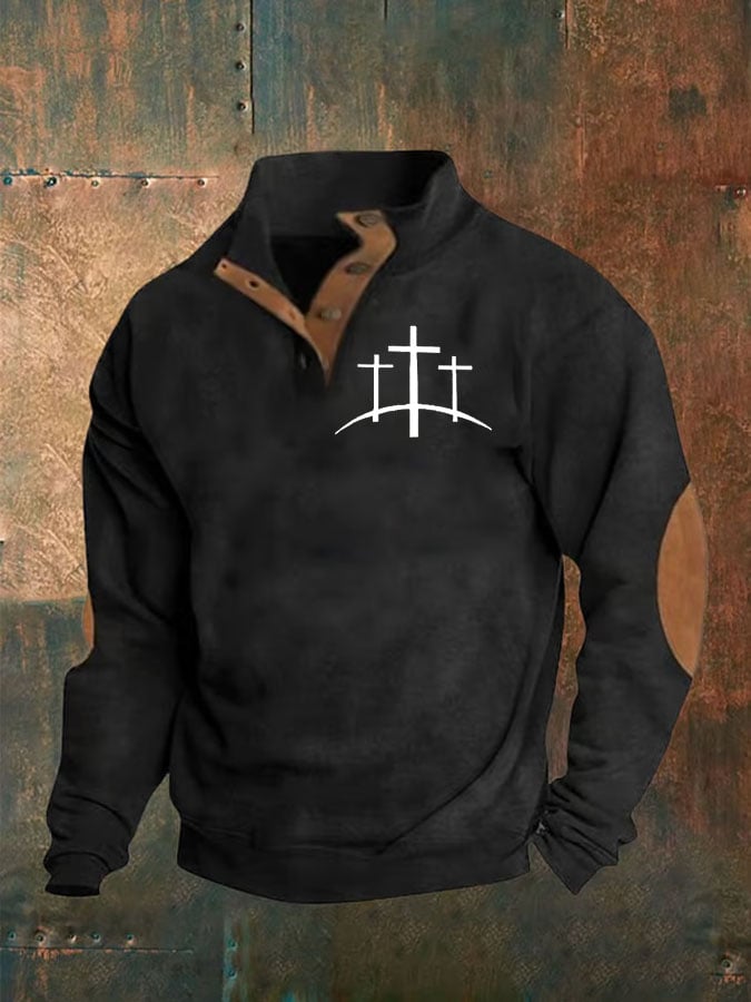 Men's Faith  Printed Stand Collar Button Sweatshirt