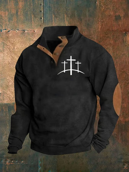 Men's Faith  Printed Stand Collar Button Sweatshirt