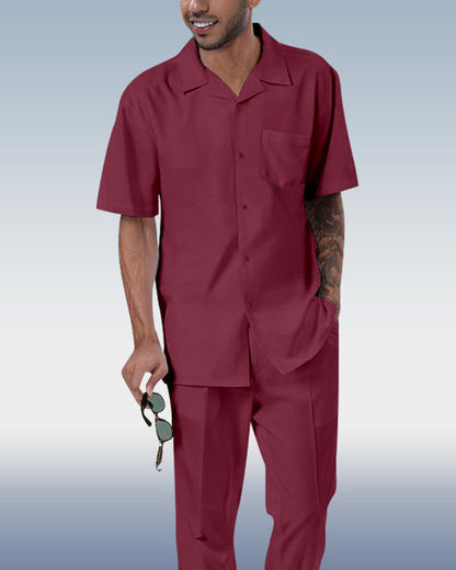 Rianmond Men's Solid Color Short Sleeve Shirt Walking Set 4 Colors 373