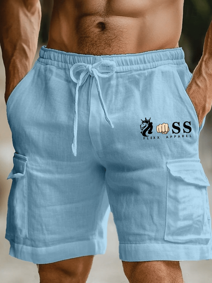 Men's Retro Letter Print Casual Cargo Bag Shorts