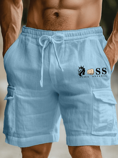 Men's Retro Letter Print Casual Cargo Bag Shorts