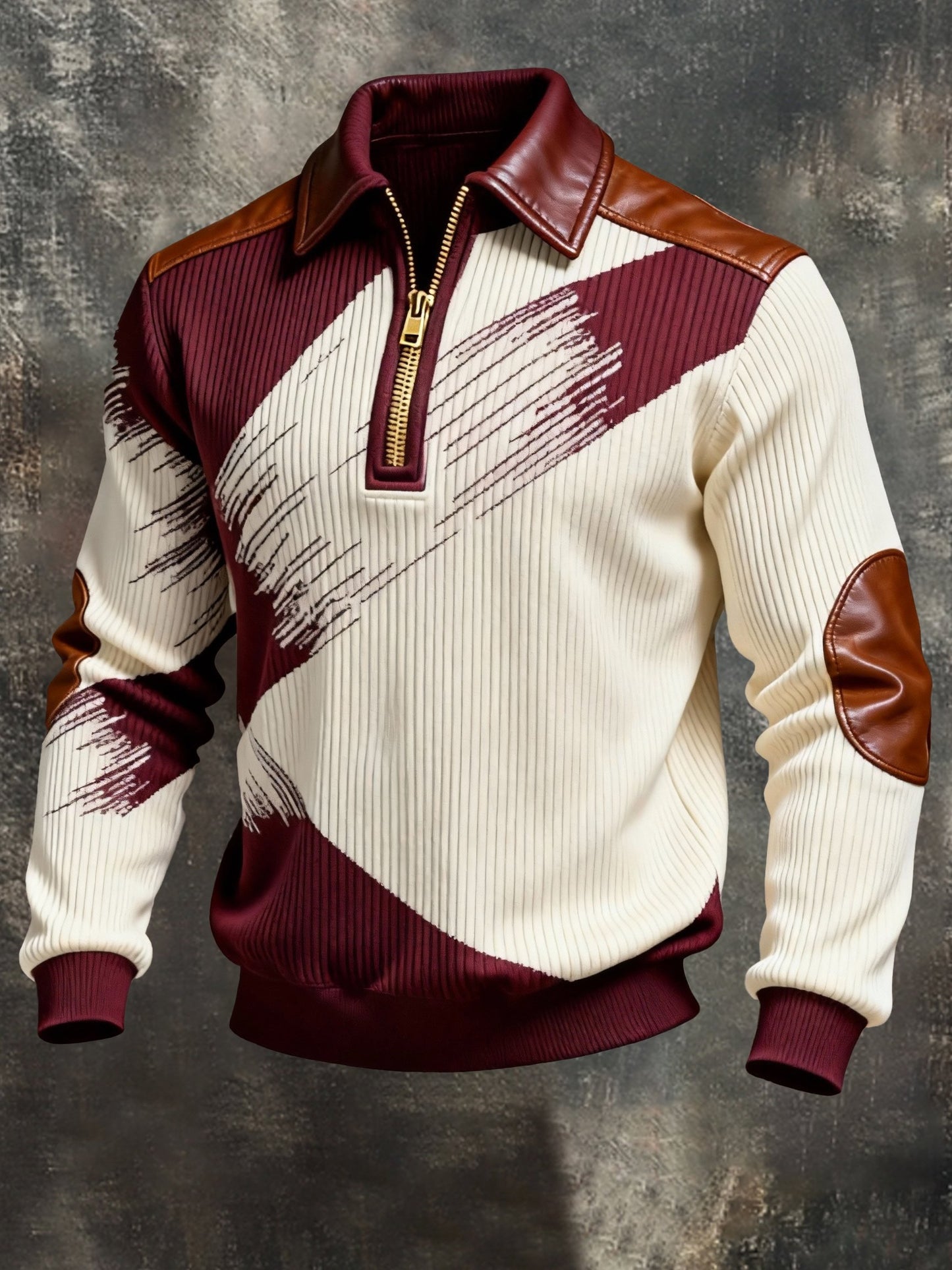 Men's Retro Color Block Print Zipper Sweatshirt