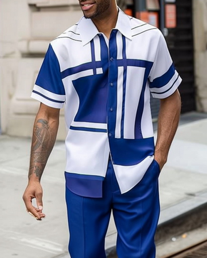 Men's Geometric Short-sleeved Trousers Two-piece Walking Suit