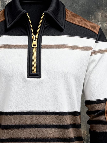 Men's Retro Color Block Print Zipper Sweatshirt