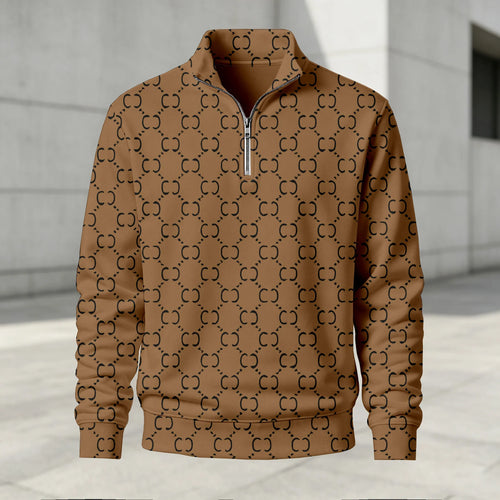 Men's Printed Stand-Up Collar Zip-Up Hoodie