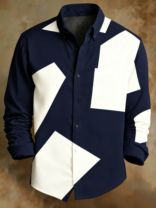 Men's Retro Colorblock Print Shirt