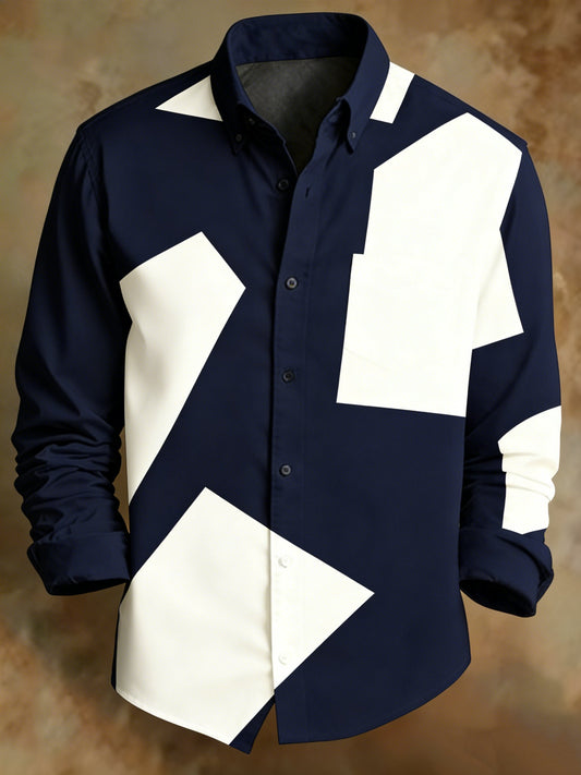 Men's Retro Colorblock Print Shirt