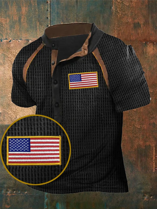 Men's USA Flag Print Waffle Casual T-Shirt