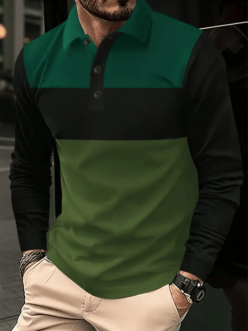 Men's Business Casual Striped Long-Sleeved Polo Shirt