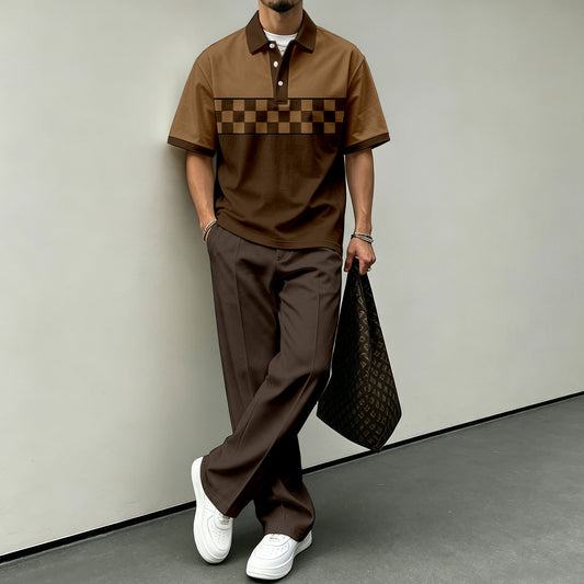 Men's Color-Blocked Short-Sleeve Polo Shirt and Pants Set