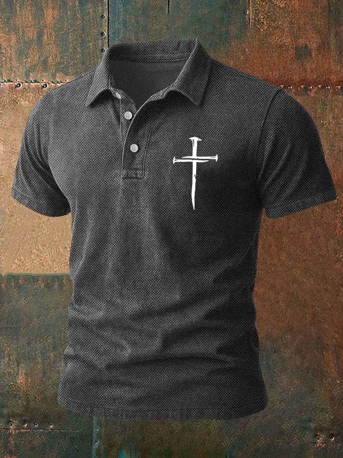 Men'S Faith Cross Print Casual Polo Shirt