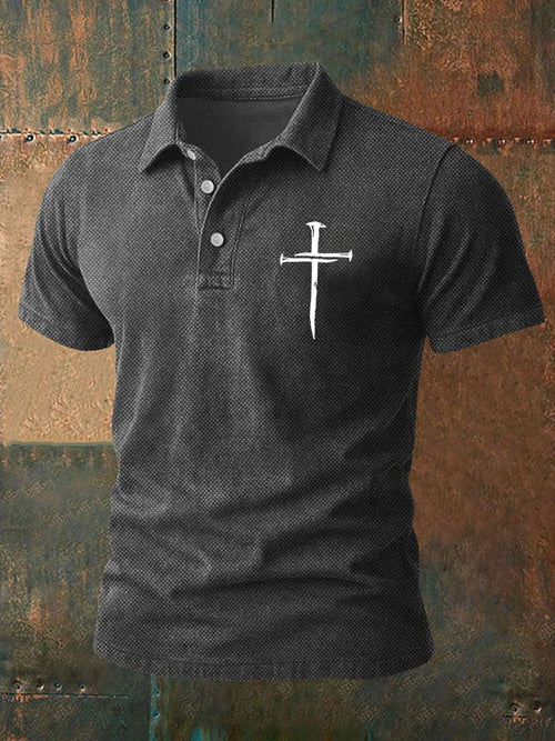 Men'S Faith Cross Print Casual Polo Shirt
