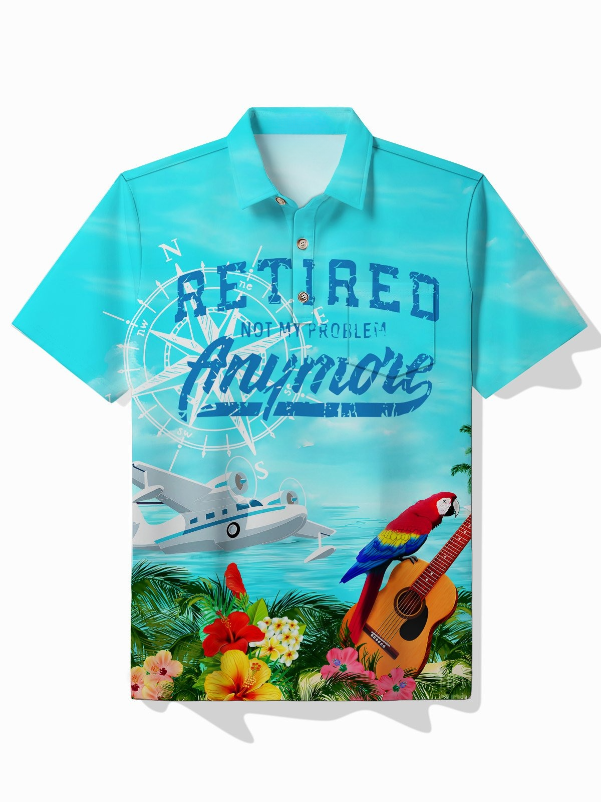 Retro Blues Music Print Men's Button Pocket Short Sleeve Shirt
