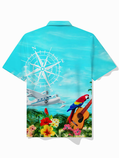 Retro Blues Music Print Men's Button Pocket Short Sleeve Shirt