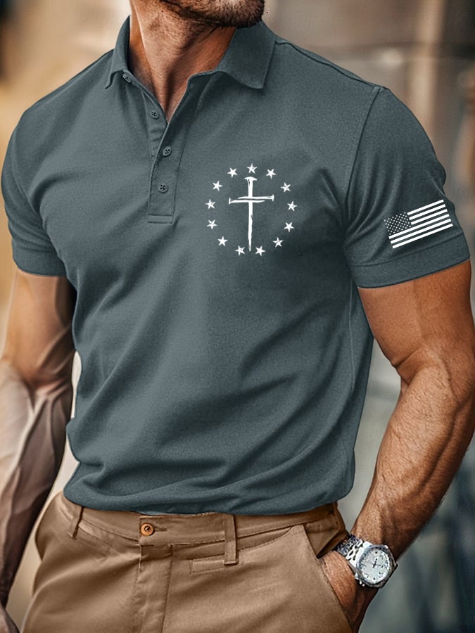 Men's Retro Faith Casual Printed Polo Shirt