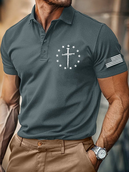 Men's Retro Faith Casual Printed Polo Shirt