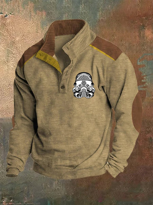 Men's Retro Polo Neck Logo Button Sweatshirt